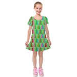 Trees Pattern Retro Pink Red Yellow Holidays Advent Christmas Kids  Short Sleeve Velvet Dress