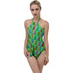 Trees Pattern Retro Pink Red Yellow Holidays Advent Christmas Go with the Flow One Piece Swimsuit