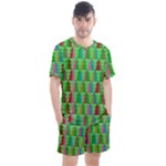 Trees Pattern Retro Pink Red Yellow Holidays Advent Christmas Men s Mesh T-Shirt and Shorts Set