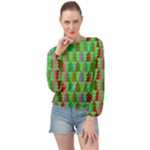 Trees Pattern Retro Pink Red Yellow Holidays Advent Christmas Banded Bottom Chiffon Top