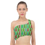 Trees Pattern Retro Pink Red Yellow Holidays Advent Christmas Spliced Up Bikini Top 