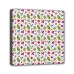Pattern Flowers Leaves Green Purple Pink Mini Canvas 6  x 6  (Stretched)