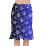 Pattern Floral Leaves Botanical White Flowers Short Mermaid Skirt