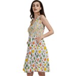 Background Pattern Flowers Leaves Autumn Fall Colorful Leaves Foliage Sleeveless V-Neck Skater Dress with Pockets
