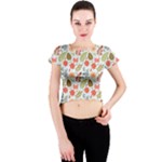 Background Pattern Flowers Design Leaves Autumn Daisy Fall Crew Neck Crop Top