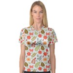 Background Pattern Flowers Design Leaves Autumn Daisy Fall V-Neck Sport Mesh T-Shirt