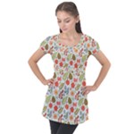 Background Pattern Flowers Design Leaves Autumn Daisy Fall Puff Sleeve Tunic Top