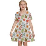 Background Pattern Flowers Design Leaves Autumn Daisy Fall Kids  Short Sleeve Tiered Mini Dress