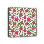 Flowers Leaves Roses Pattern Floral Nature Background Mini Canvas 4  x 4  (Stretched)