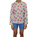 Flowers Leaves Roses Pattern Floral Nature Background Kids  Long Sleeve Swimwear