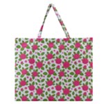 Flowers Leaves Roses Pattern Floral Nature Background Zipper Large Tote Bag