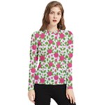 Flowers Leaves Roses Pattern Floral Nature Background Women s Long Sleeve Rash Guard