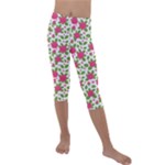 Flowers Leaves Roses Pattern Floral Nature Background Kids  Lightweight Velour Capri Leggings 