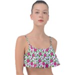 Flowers Leaves Roses Pattern Floral Nature Background Frill Bikini Top