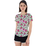 Flowers Leaves Roses Pattern Floral Nature Background Back Cut Out Sport T-Shirt