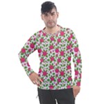 Flowers Leaves Roses Pattern Floral Nature Background Men s Pique Long Sleeve T-Shirt