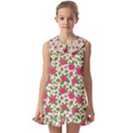 Flowers Leaves Roses Pattern Floral Nature Background Kids  Pilgrim Collar Ruffle Hem Dress