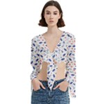 Background Pattern Floral Leaves Flowers Trumpet Sleeve Cropped Top