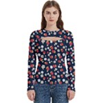 Flowers Pattern Floral Antique Floral Nature Flower Graphic Women s Cut Out Long Sleeve T-Shirt