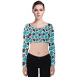 Leaves Monstera Pattern Nature Blue Purple Mauve Flora Velvet Long Sleeve Crop Top