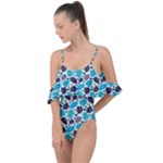 Leaves Monstera Pattern Nature Blue Purple Mauve Flora Drape Piece Swimsuit