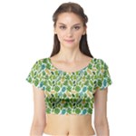 Leaves Tropical Background Pattern Green Botanical Texture Nature Foliage Short Sleeve Crop Top