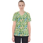 Leaves Tropical Background Pattern Green Botanical Texture Nature Foliage Women s V-Neck Scrub Top