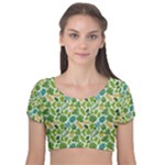 Leaves Tropical Background Pattern Green Botanical Texture Nature Foliage Velvet Short Sleeve Crop Top 