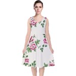 Vintage Flower Art Artwork Blooming Blossom Botanical Botany Nature Floral Pattern V-Neck Midi Sleeveless Dress 