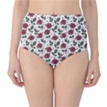 Roses Flowers Leaves Pattern Scrapbook Paper Floral Background Classic High-Waist Bikini Bottoms