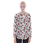 Roses Flowers Leaves Pattern Scrapbook Paper Floral Background Womens Long Sleeve Shirt