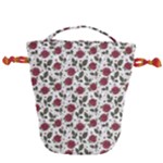 Roses Flowers Leaves Pattern Scrapbook Paper Floral Background Drawstring Bucket Bag