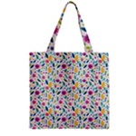 Background Pattern Leaves Pink Flowers Spring Yellow Leaves Zipper Grocery Tote Bag