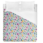 Background Pattern Leaves Pink Flowers Spring Yellow Leaves Duvet Cover (Queen Size)