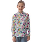 Background Pattern Leaves Pink Flowers Spring Yellow Leaves Kids  Long Sleeve Shirt