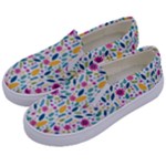 Background Pattern Leaves Pink Flowers Spring Yellow Leaves Kids  Canvas Slip Ons