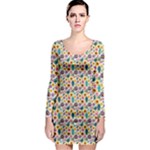Floral Flowers Leaves Tropical Pattern Long Sleeve Bodycon Dress