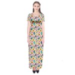 Floral Flowers Leaves Tropical Pattern Short Sleeve Maxi Dress