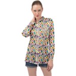 Floral Flowers Leaves Tropical Pattern Long Sleeve Satin Shirt
