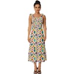 Floral Flowers Leaves Tropical Pattern Tie-Strap Tiered Midi Chiffon Dress