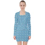 Blue Wave Sea Ocean Pattern Background Beach Nature Water V-neck Bodycon Long Sleeve Dress
