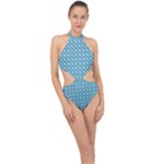 Blue Wave Sea Ocean Pattern Background Beach Nature Water Halter Side Cut Swimsuit