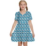 Blue Wave Sea Ocean Pattern Background Beach Nature Water Kids  Short Sleeve Tiered Mini Dress
