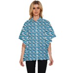 Blue Wave Sea Ocean Pattern Background Beach Nature Water Women s Batwing Button Up Shirt