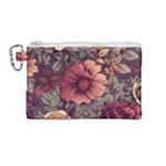 Flowers Pattern Texture Design Nature Art Colorful Surface Vintage Canvas Cosmetic Bag (Medium)