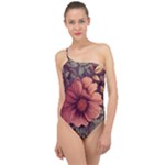 Flowers Pattern Texture Design Nature Art Colorful Surface Vintage Classic One Shoulder Swimsuit