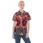 Flowers Pattern Texture Design Nature Art Colorful Surface Vintage Women s Short Sleeve Pocket Shirt