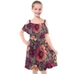 Flowers Pattern Texture Design Nature Art Colorful Surface Vintage Kids  Cut Out Shoulders Chiffon Dress