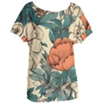 Flowers Pattern Texture Art Colorful Nature Painting Surface Vintage Women s Oversized T-Shirt