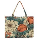 Flowers Pattern Texture Art Colorful Nature Painting Surface Vintage Zipper Medium Tote Bag